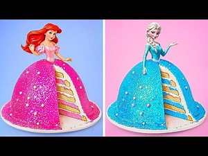 Mini Princess Cake Decorating | Elsa & Ariel Dress Cakes 🍰✨