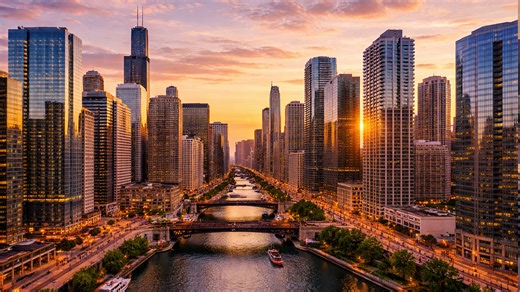 上空から見るシカゴの壮大なスカイライン