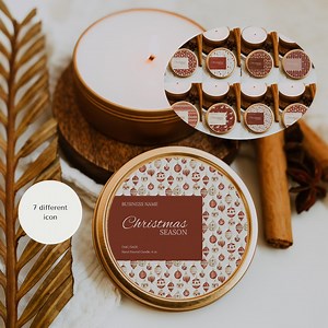 Christmas Round Candle Label Template, Christmas Editable Candle Lid Sticker Label,circular Tin Candle Label,diy Printable Candle Sticker - Etsy