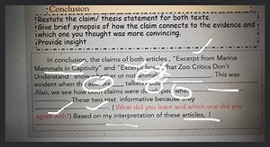 :Conclusion Restate the claim/ thesis statement for both texts.... | Filo