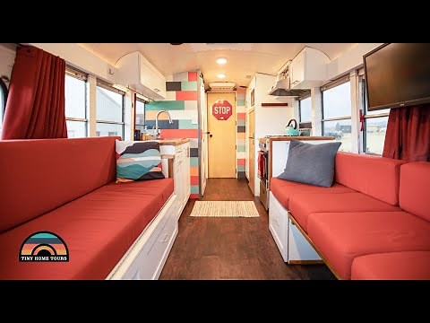 DIY School Bus Conversion W/ Clever Murphy Bed & Mobile Income Studio