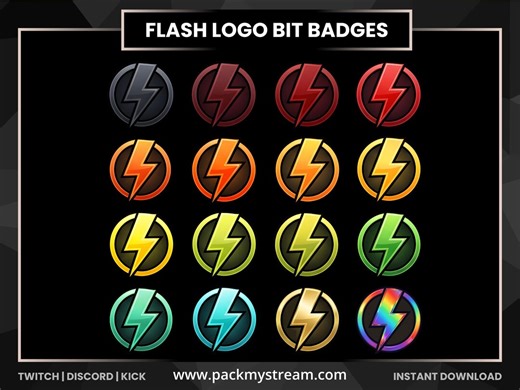 Lightning Flash Bit Badges Set | Electric Bolt Twitch Bit Badges | Energy Logo Icons | Twitch Sub Badges | Kick | Discord | Twitch Badges - Etsy UK