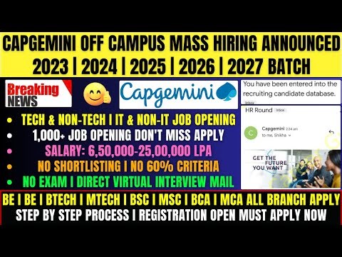 Capgemini Biggest Mass Hiring Announced | OFF-Campus Drive 2027, 2026, 2025 Batch| 1000+ Job Opening