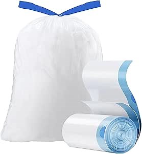15 Gallon white drawstring trash bags, No tear open large floral scent garbage bag,Ultra thickened plastic for tall kitchen,Office,Living room Commercial Use 26x30 inches