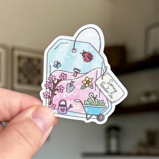 Spring Reader Tea Sticker | Picnic, Flowers, Birds, Love | Gift Kindle, Planner, E-reader, Laptop, Kobo, iPad - Etsy