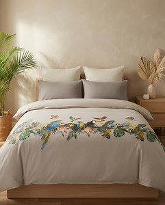 Grey Tropical Bird Bedding Double Size Parrot Print Botanical Design - Etsy