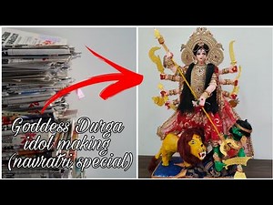 How to make goddess Durga idol from newspaper at home.(durga puja and navratri special craft).
