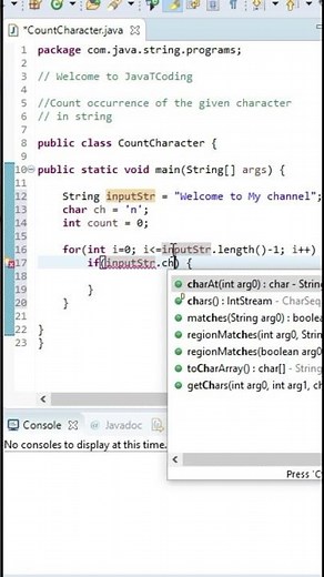 😎🤫Java Program to Count Occurrences of a Character in a String #shorts #youtubeshorts #javatcoding
