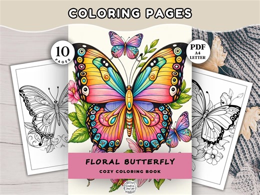 Spring Butterfly Coloring Pages - Cozy Floral Printable Color Book PDF for Stress Relief & Art Relaxation - Digital Download - Etsy