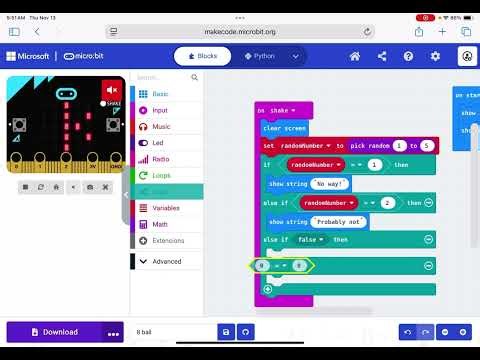 Magic 8 Ball - Block MakeCode MicroBit
