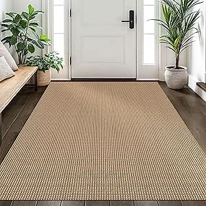 EARTHALL Woven Area Rug 4x6 Ft Washable Rugs for Entryway Non Slip Braided Throw Rugs Bedroom Carpet Cotton Entry Rug Cotton Floor Carpets for Bedroom Dining Room Living Room, Orange/Tan/Brown