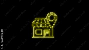 Store Location Icon - 4K Animated Design with Linear Symbol on Black Background