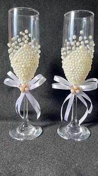 Pearl Decor Champagne Glasses for Wedding | DIY Toast Glasses #viralshorts #trendyshort #diytrends