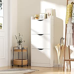 Shoe Cabinet with 3 Flip Drawers, Skirting Groove Design,Hidden Shoe Rack with 3 Doors,Wood 3 Tier Narrow Freestanding Shoe Cabinet for Entryway Hallway Bedroom Corridor,White