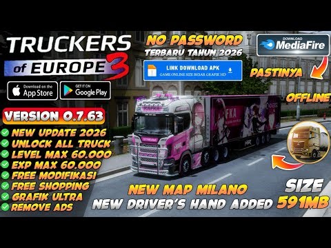UPDATE !! Truckers Of Europe 3 Mod Apk 0.7.63 Terbaru 2026 - Unlimited Money & Max Level 60.000
