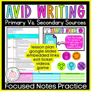 Focused Note-Taking Digital Lesson | Primary vs. Secondary Sources