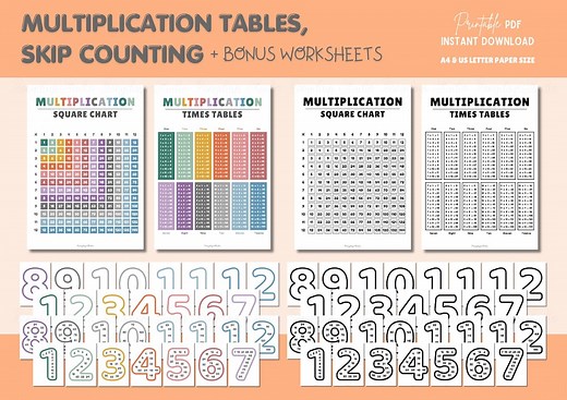 Multiplication Chart 1-12 Printable | Times Table & Skip Counting (PDF Download) - Etsy UK