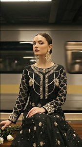 Panache By Mona — The art of graceful dressing.With carefully curated textures and refined craftsmanship of deep black tones highlighted with delicate gold detailing in fully embellished long frock with crinkle bottom, this design captures the spirit of modern elegance. Created for women who appreciate subtle luxury and flawless comfort. | Panache