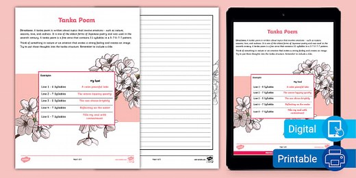 Eighth Grade Tanka Poem Worksheet