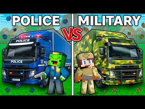 JJ and Mikey : POLICE vs MILITARY Truck Battle in Minecraft ! - Maizen