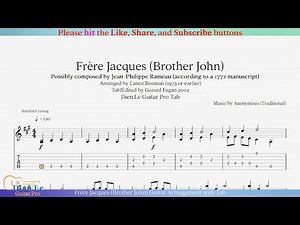 Frère Jacques (Brother John) Guitar Arrangement with Tab