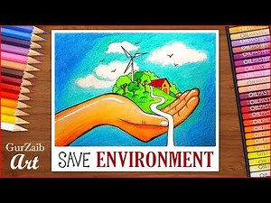 How to draw save environment poster chart drawing for competition (very easy) step by step