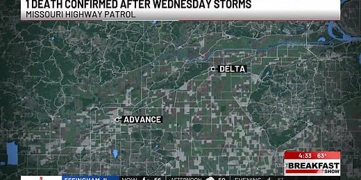 1 confirmed dead between Advance and Delta, Mo. after storms