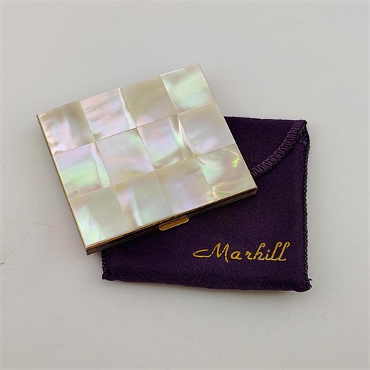 Vintage Marhill Mother of Pearl Compact- 1950s MOP Mirror Powder Case Dust Cover Puff - Etsy