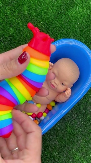 Full of 3 Rainbow BathTubs Candy with M&M's & Magic Slime Cutting Video 5