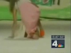 Models funny fall on a catwalk