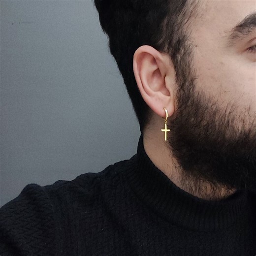 Men's 14K Gold Filled Cross Earrings: Dangle Religious Jewelry - Etsy