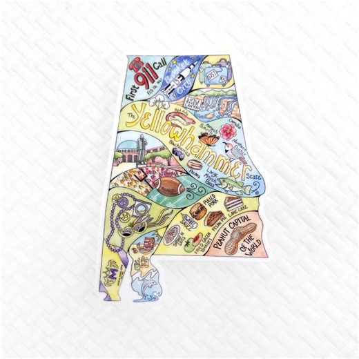 Alabama Vinyl Sticker, Waterproof Alabama Art Map Decal - Etsy