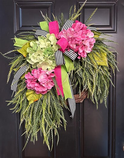 Summer Wreath, Sawgrass Wreath With Hydrangeas, Greenery Wreath, Everyday Wreath, Spring Wreath, Front Door Decor - Etsy