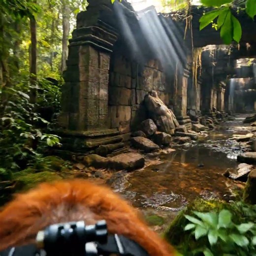 Orangutan Finds an Ancient Temple in the Jungle