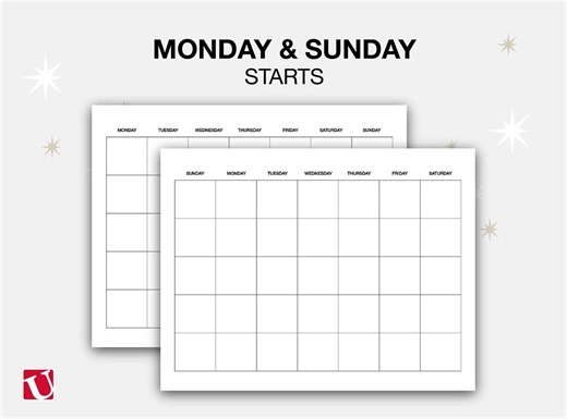 Printable Blank Monthly Calendar, Fillable PDF (US Letter) - Etsy