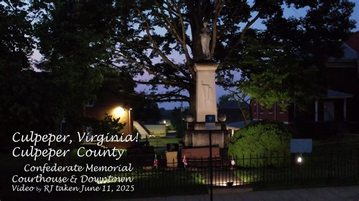 Salute! Good Night Dixie! The beautiful Culpeper Confederate Memorial was dedicated on May 31, 1911, by the A.P. Hill Camp No. 2 of the United Confederate Veterans and local Culpeper citizens. It honors the county's local citizen soldiers who did their duty and answered the call to defend their homes, family, and homeland against a deadly invasion, served, and died during the “Civil” War. Culpeper County was a hotspot for conflict, hosting at least 160 battles and skirmishes, including the Battl