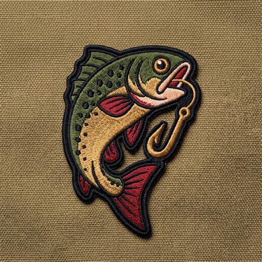 Traditional Tattoo Fish Hook Embroidered Patch | Vintage Trout Iron on Badge | Fisherman Angler Gift | Outdoor Nature Sew on Applique - Etsy