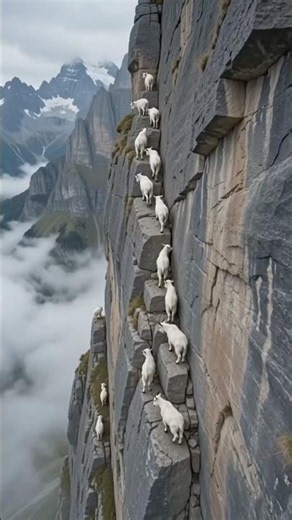 Mountain Goats Defying Gravity on a Vertical Cliff #animals #wildlife
