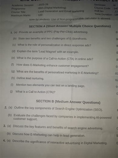 Course Title:- Lead Generation and Email Marketing | BBA | paper | 2025-26 | End sem paper #shorts