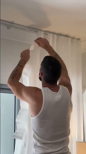 Couple DIY: Modern Snake Track & Sheer Curtains 🪞 | Elegant Living Room Makeover #curtains#homedecor