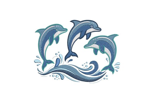 Playful Dolphins Machine Embroidery Design, Jumping Dolphins in Waves, Ocean Marine Life, Instant Download - Etsy