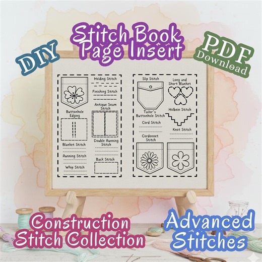 Construction Stitch Book Page Insert | Advanced Embroidery Patterns PDF | Appliqué Pockets & Panels | Hand Embroidery - Etsy