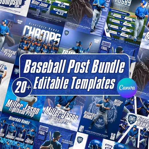 20  Baseball Sports Social Media Templates | Editable Baseball Game Day & Player Spotlights Canva Templates | Instant Download - Etsy