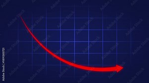 Bar chart for declining business performance by month. The red statistical curve shows a downward move .chart 4k graph animation