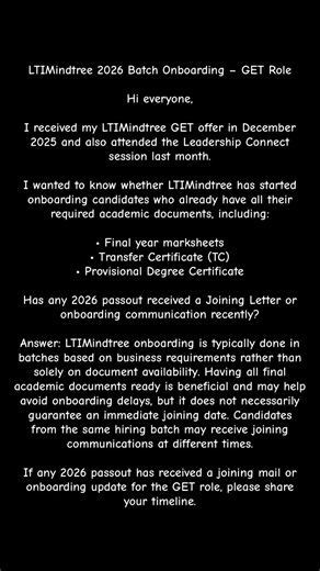 LTIMindtree 2026 Batch Onboarding – GET Role