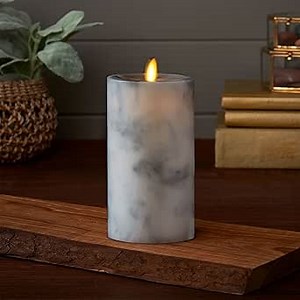 Luminara Realistic Artificial Flame Marble Candles - Moving Flame LED Battery Operated Lights - Unscented - Remote Ready (Not Included)- 3.25" x 6.5"