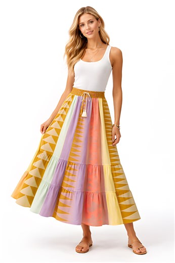 Boho Patchwork Maxi Skirt, Colorful Geometric Tiered Skirt, Summer Festival Long - Etsy