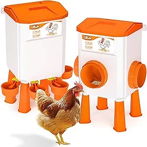 Chicken Feeder and Waterer Set, Chicken Coop Accessories, 3.1 Gallon/24.2 Pounds, Automatic Chick Feeder and Waterer Set No Waste