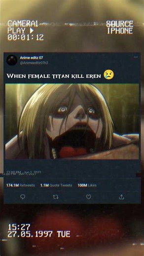 When Female titan kill eren Yeager😢🥶#aotedit