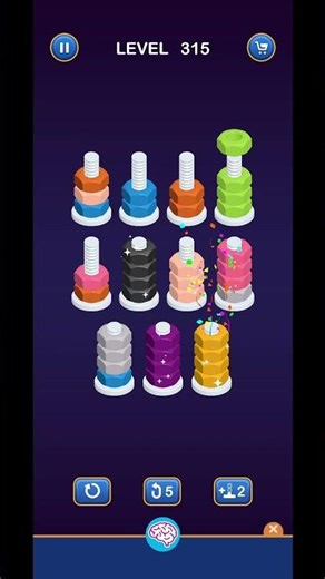 Lv 315 Nut Sort Puzzle - Color Sort (Guru Game) #nutssort #nutsort #boltnutcolor